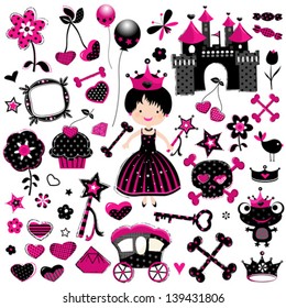 aggressive style fashion princess set with castle and other cute elements in black and red