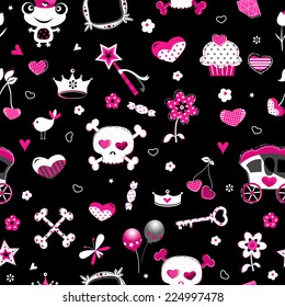 aggressive style fashion seamless pattern in black, pink and red 