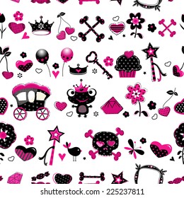 aggressive style fashion seamless pattern in black, pink and red 