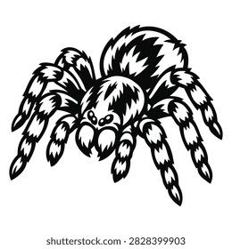 aggressive tarantula spider in bold black and white mascot illustration isolated on white background