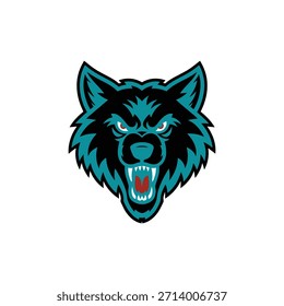 Aggressives Teal, Schwarz und Rot Snarling Wolf Head Maskottchen