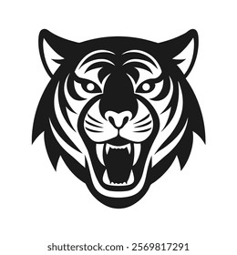 Aggressive Tiger Face Silhouette for Branding Use