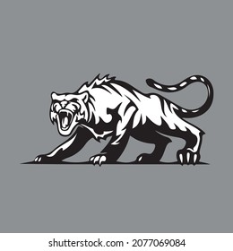 Aggressive tiger in hunting pose for mascot design. Editable EPS10 (you can use any vector program