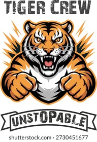Aggressive Tiger Mascot Logo with Punching Fists for Esports Team Branding