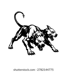 Aggressive Two Headed Dog Vector Illustration