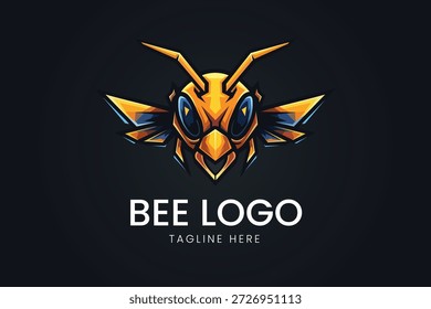 Mascota agresiva de la avispa o de la abeja con la Plantilla amarilla y negra del logotipo del Vector del cuerpo