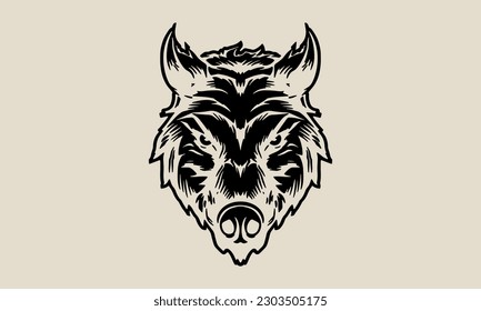 Aggressive Wild Boar Head Vector Illustration