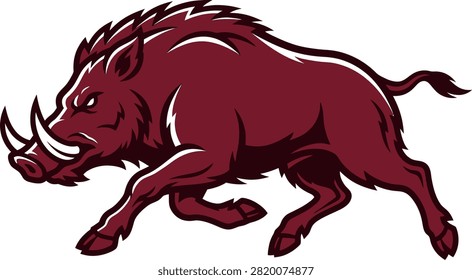 Aggressive wild boar illustration in motion, showcasing strength and ferocity, suitable for logos