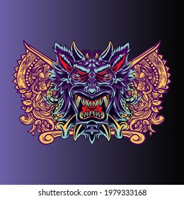 Aggressive wild demon beast head in colorful style vector illustration