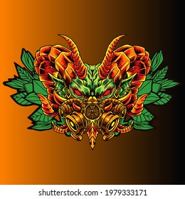 Aggressive wild demon beast head in colorful style vector illustration