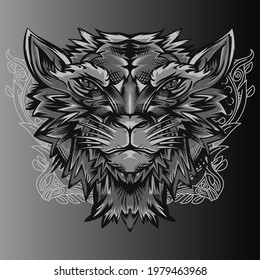 Aggressive wild demon beast head in monochromatic style vector illustration