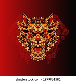 Aggressive wild demon beast head in colorful style vector illustration