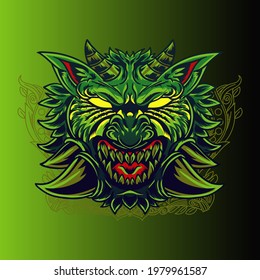 Aggressive wild demon beast head in colorful style vector illustration