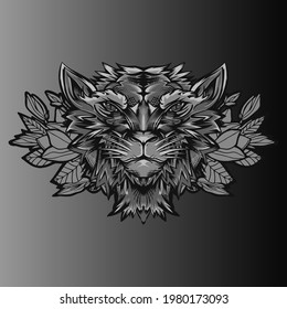 Aggressive wild demon beast head in monochromatic style vector illustration