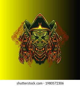 Aggressive wild demon beast head in colorful style vector illustration