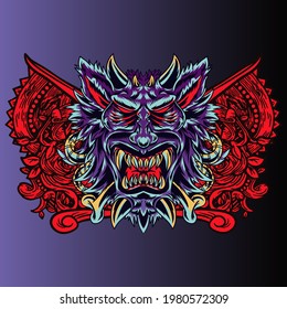 Aggressive wild demon beast head in colorful style vector illustration