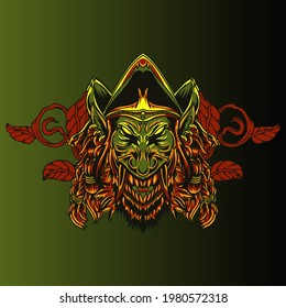 Aggressive wild demon beast head in colorful style vector illustration