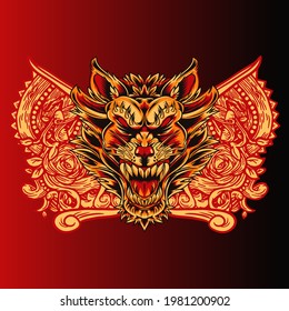 Aggressive wild demon beast head in colorful style vector illustration