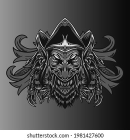 Aggressive wild demon beast head in monochromatic style vector illustration