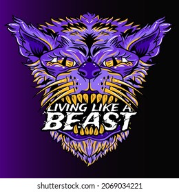 Aggressive wild demon beast head with inspirational quotes illustration. Vector illustration, graphic of a shirt, sticker, logo, mascot.