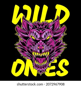 Aggressive wild demon beast head with inspirational quotes illustration. Vector illustration, graphic of a shirt, sticker, logo, mascot.