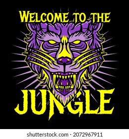 Aggressive wild demon beast head with inspirational quotes illustration. Vector illustration, graphic of a shirt, sticker, logo, mascot.