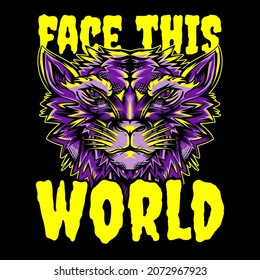 Aggressive wild demon beast head with inspirational quotes illustration. Vector illustration, graphic of a shirt, sticker, logo, mascot.