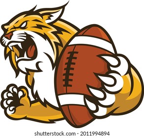 A aggressive wildcat holding a football in its claws Sport Mascot Design