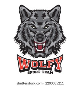 Aggressive Wolf Face Vector Illustration, Suitable For T Shirt Design And Sports Team Mascot Logo