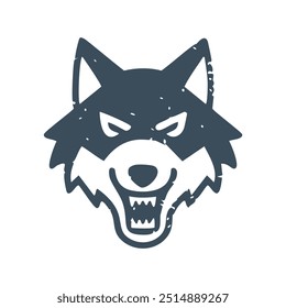 Aggressive wolf head graphic. A snarling wolf head with a textured, vintage look. This fierce animal image is perfect for use in designs that need a touch of wildness.