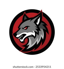 Aggressive Wolf Head Mascot Logo in a Circle - Vector Illustration Design