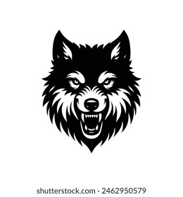 Aggressive Wolf Head Silhouette in Black and White