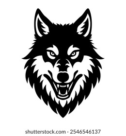 Aggressive Wolf Head Silhouette Design in Black and White