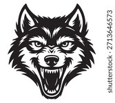 Aggressive wolf head snarling with bared teeth vector