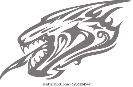 Aggressive wolf head symbol tattoo. Gray angry wolf tattoo clipart isolated on white