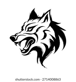 Aggressives Wolf Profil mit Pinselstrich Stil und Snarl