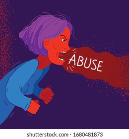 Aggressive Vektorillustration psychologischer Missbraucher Illustration, Schrei und Schrei mit gewalttätigen Fäusten, häuslicher Gewalt und Missbrauch, Alkoholismus schlechtes Verhalten, Psychopathen-Manipulator.