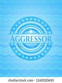 Aggressor light blue water wave badge background.