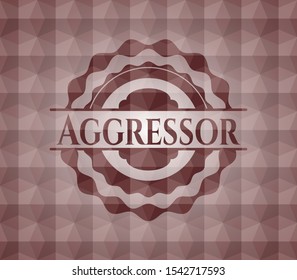 Aggressor red badge with geometric background. Seamless.