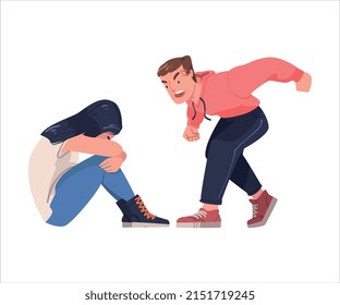 Aggressor and Victim with Violent Man Abusing Weak Woman Vector Illustration