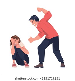 Aggressor and Victim with Violent Man Abusing Weak Woman Vector Illustration