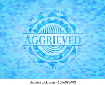 Aggrieved sky blue emblem. Mosaic background