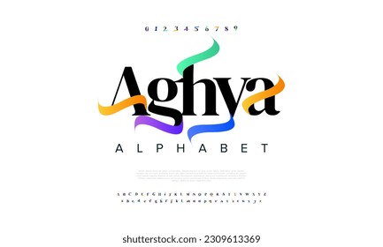 Aghya abstract digital technology logo font alphabet. Minimal modern urban fonts for logo, brand etc. Typography typeface uppercase lowercase and number. vector illustration