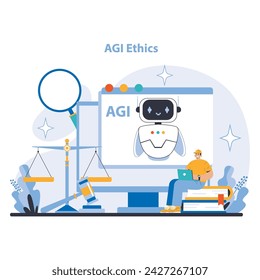 AGI concept. Balancing AI technology with ethical considerations. Focusing on responsible AI development and application. Flat vector illustration.