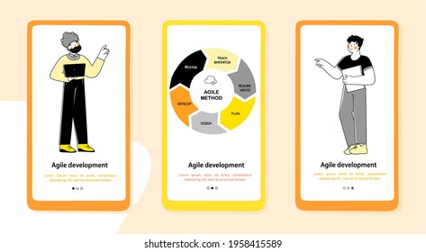 Agil method for marketing design. Flat onboarding mobile app page screen template