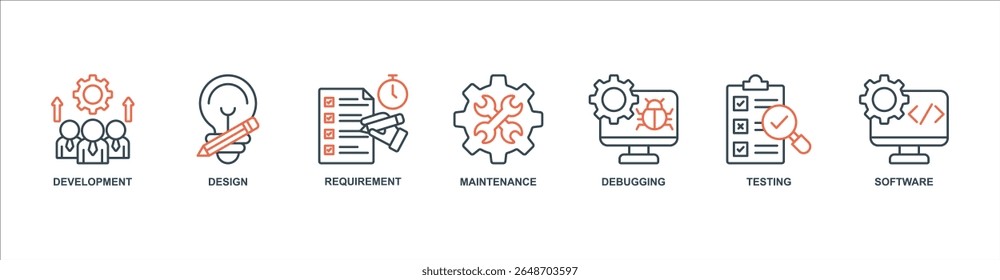 Agile banner web icon set vector illustration concept with icon of development, design, requirement, maintenance, debugging, testing, software