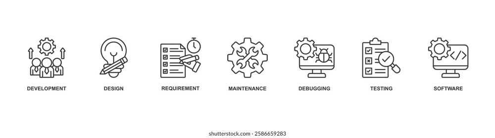 Agile banner web icon sheet vector illustration concept with icon of development, design, requirement, maintenance, debugging, testing, software