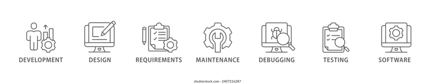 Agile banner web icon vector illustration concept with icon of development, design, requirements, maintenance, debugging, testing and software