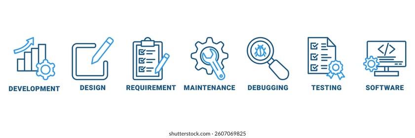 Agile banner web icon vector illustration concept with icon of development, design, requirements, maintenance, debugging, testing, software