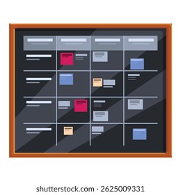 Agile board with color stickers showing daily tasks for software development team